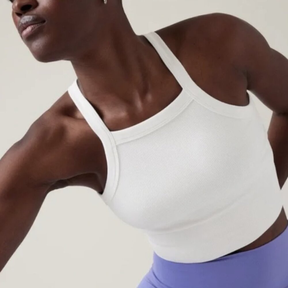 NWT Athleta  Aurora Seamless High Neck V-Back Tank Small Bright White Size S